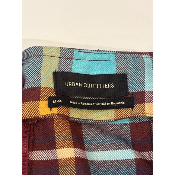 Urban Outfitters Burgundy Plaid Mini Skirt M-M Cotton Blend Pleated Design - Picture 3 of 7